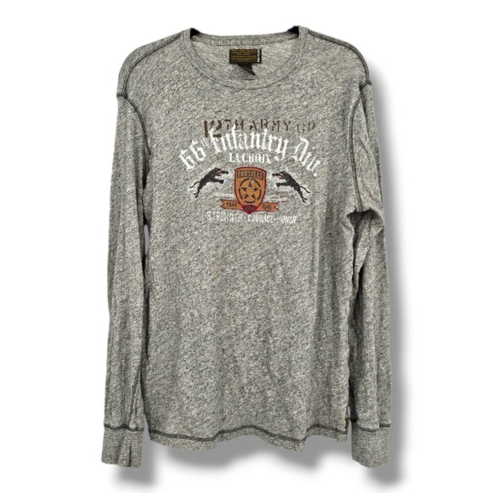 Lucky Brand Graphic T-Shirt Long Sleeve‎ Army 66th Infantry Panthers Mens L